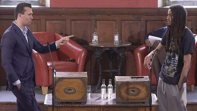George Abaraonye debating Charlie Kirk at the Oxford Union in May this year