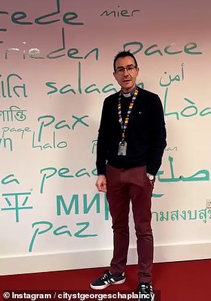 Reverend Worsfold said: 'It was beautiful to have the word peace in lots of different languages on this wall'