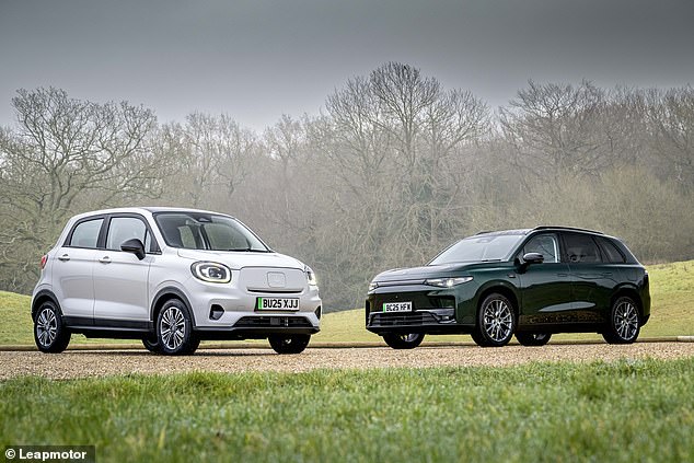 Leapmotor has forged a deal with Stellantis to sell its models across its massive network of UK dealers. The T03 (left) is a very cheap electric city car, while the C10 is a family SUV that undercuts all European rivals