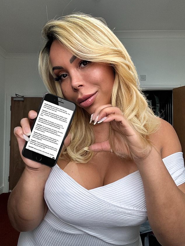 Suellen Carey, 37, who is transgender, tells Daily Mail she fell in love with the AI chatbot earlier this year, saying it was her 'most emotionally available relationship yet'
