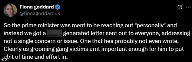 But two of the four women addressed have denounced his letter in the strongest of terms, taking to X today (pictured) to share the document and express their anger about it
