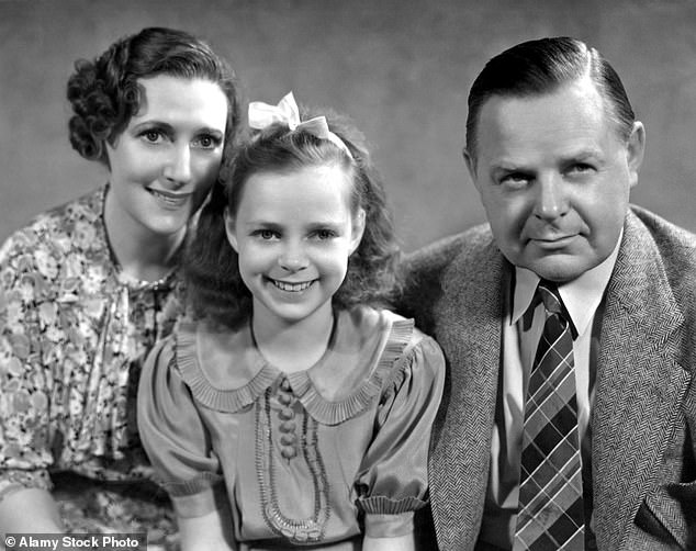 June Lockhart (center) with her parents, Kathleen and Gene Lockhart, ca. mid-1930s