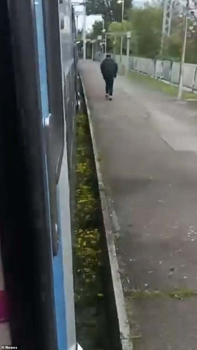 A female passenger, named in French media simply as 'Marguerite', confronted the man and started to film to gather evidence before he fled the train (pictured) at a later station