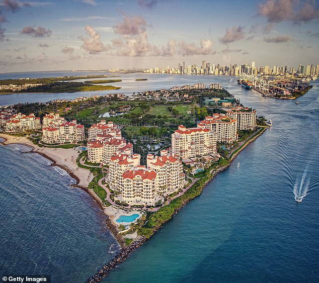 The Mail on Sunday can reveal Mone and her husband Douglas Barrowman have purchased a £10 million four-bedroom, five-bathroom apartment on Florida's Fisher Island (pictured)
