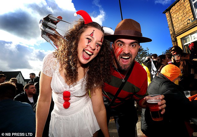 LEEDS: Freddy Krueger and a joker take to the streets of Leeds to enjoy a pint for the Otley Run