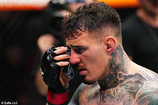 Elsewhere on the night, Tom Aspinall suffered a gruesome double eye-poke in the main event