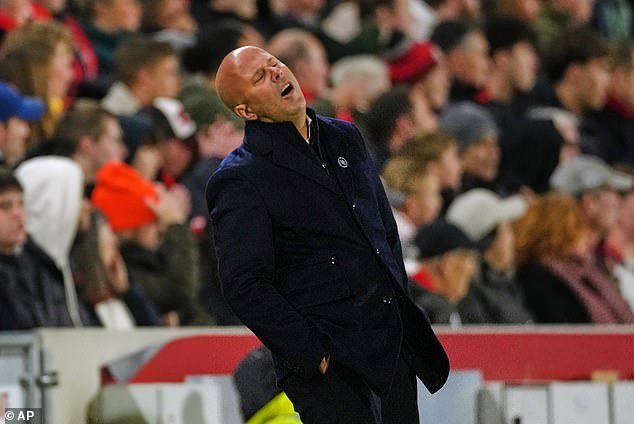 Arne Slot cut a frustrated figure on the touchline as he watched his team collapse again