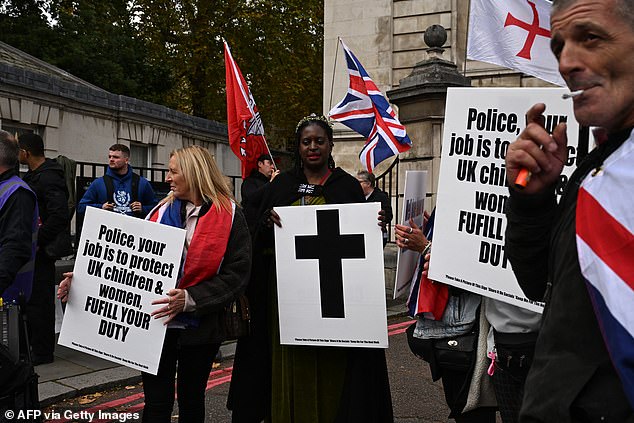 Supporters of UK Independence Party (UKIP) gather for a march in London on October 25