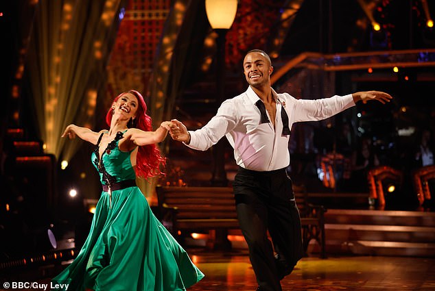 Tyler (pictured with his pro dance partner Dianne Buswell) and Molly, 24, became friends, and then came Tyler’s first perfect score in the competition, after which she says he seized his chance to flirt