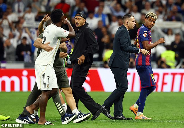 Vinicius Jnr tried to challenge Yamal as he was led off by security, but he was restrained