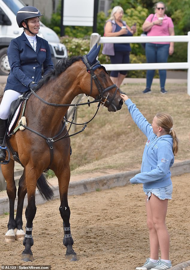Their last public appearance together before this weekend came when Mia (right) watched on at the Hartpury International Horse Trials in Gloucestershire this summer as her mother (left) competed