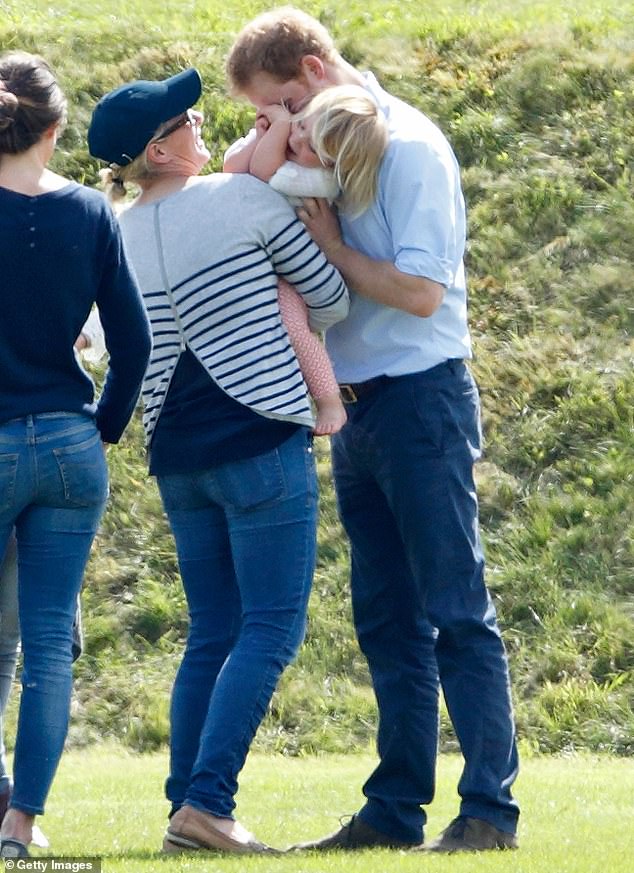 She has also been seen many times having fun with her mother's cousins, Princes William and Harry. Back in 2016, Harry was seen playing with Mia (pictured), who was just two years old at the time, while her mother held her at a charity polo match in Tetbury, Gloucestershire