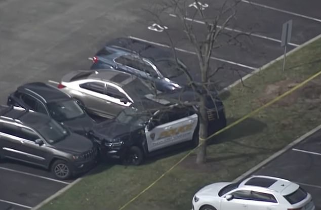 One of the police cruisers affected in Janiczek's alleged rampage is seen here