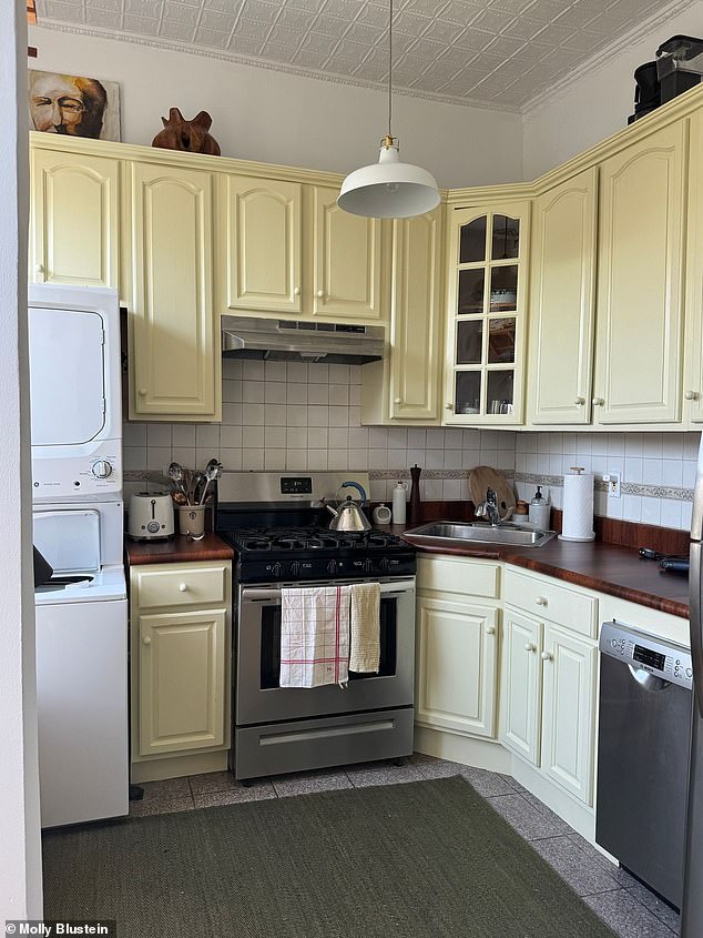 Blutstein detailed in the feature how her upbringing influencer her tastes and willingness to DIY, including painting the kitchen cabinets a pale shade of yellow