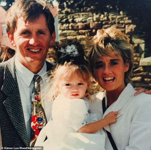 Mike lived with the actor and sister Emily, who is a make-up artist and Instagram influencer, until 2001 when he was thrown out of the family home in Stockport, Manchester by his then-wife Alison. Pictured: Mike, with a young Aimee-Lou and Alison