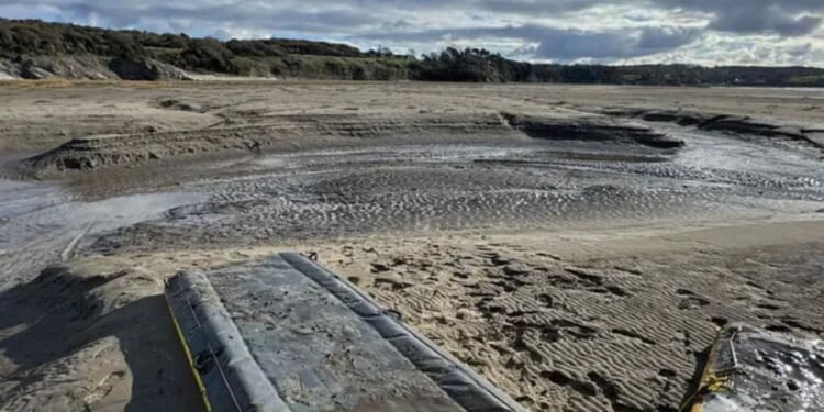 Rescuers frantically work to help man trapped in quicksand as tide rushed in