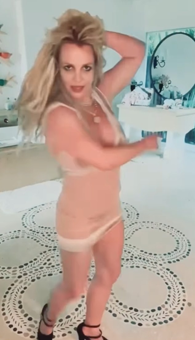 Spears (pictured) has recently been posting bizarre scantily clad footage of herself dancing