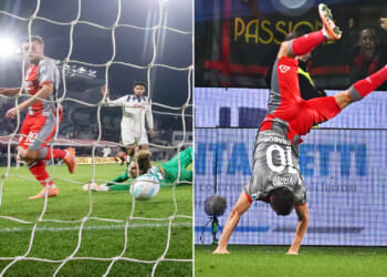 Watch Jamie Vardy's incredible acrobatic celebration as Premier League legend scores first Serie A goal at 38