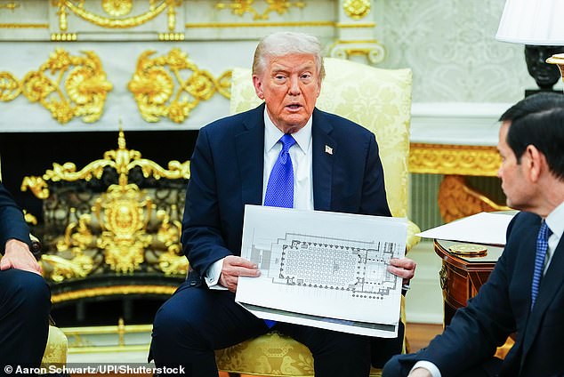 Trump also explained his reasoning for destroying the historic building, telling reporters that 'in order to do it properly, we had to take down the existing structure'