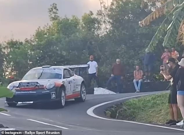 One of the racing cars in the Rallye de Saint-Joseph, one of Réunion's most popular sporting events which tests drivers with winding and technical tracks