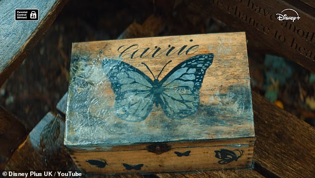 At Caroline’s memorial bench, her family keep a wooden box bearing her name, “Carrie,” and a picture of a butterfly, which mirrors one of the late star’s tattoos