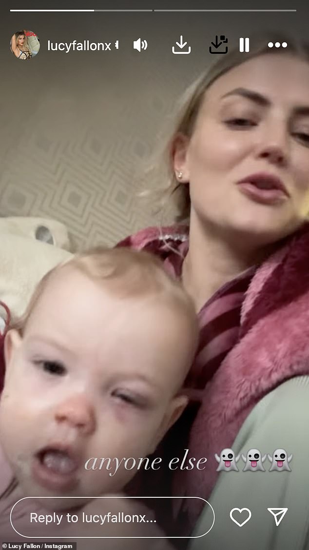 Lucy explained how poor Nancy had developed an ear and eye infection, before showing a glimpse of the poorly little one's swollen face