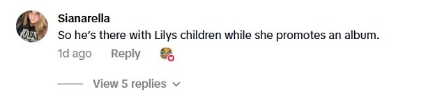 Commenting on David being out with the children while Lily promotes her new music, some shared their confusion underneath the TikTok post