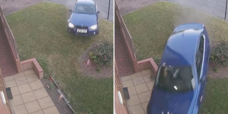Terrifying moment thugs plough their stolen BMW into care home killing two elderly women during police chase