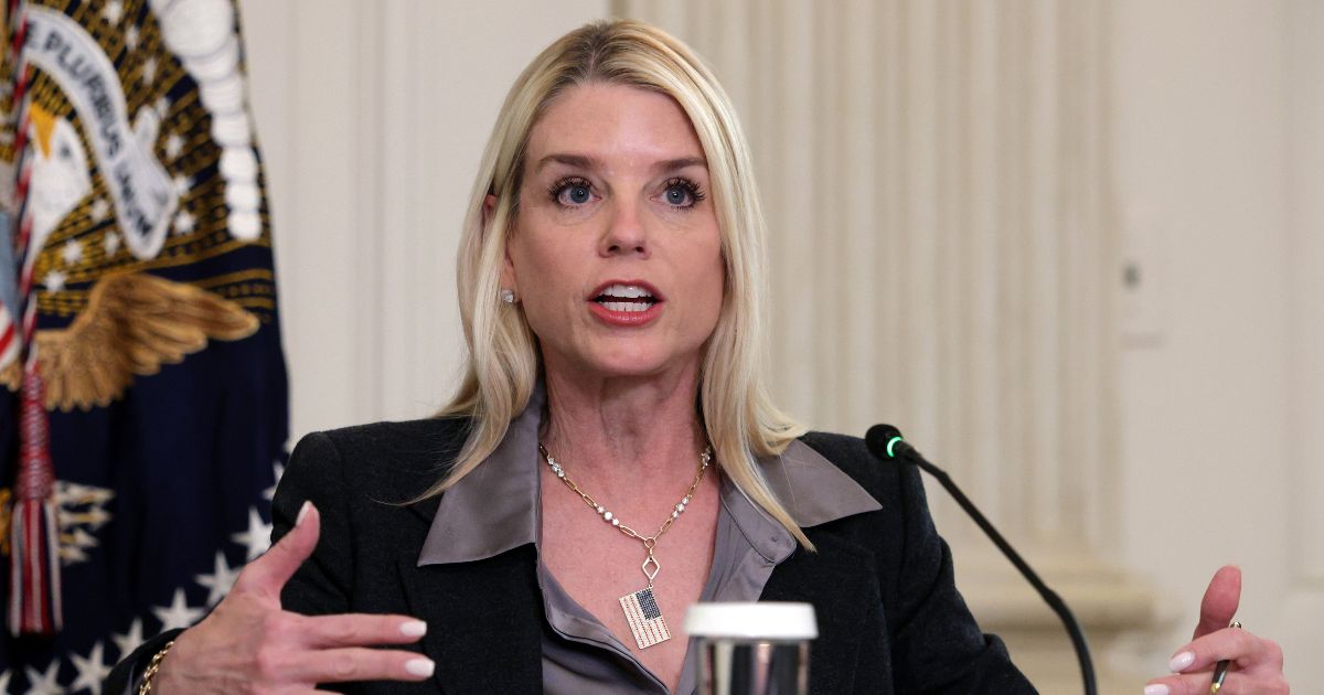 Attorney General Pam Bondi delivers remarks as President Donald Trump delivers an announcement on his Homeland Security Task Force in the State Dining Room of the White House on Oct. 23, 2025, in Washington, D.C.