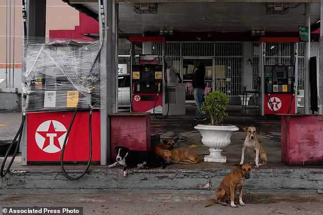 Fuel pumps are covered in plastic at a gas station ahead of the arrival of Hurricane Melissa