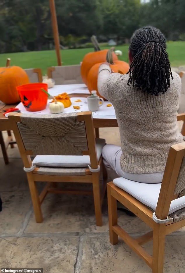Meghan's mother Doria Ragland, who lives close by to the Sussexes in California, is believed to have joined them for pumpkin carving