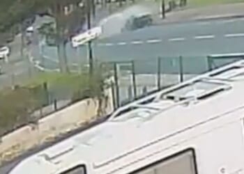 Moment drink-driving thug in stolen car ploughs into taxi and kills dad-of-three passenger