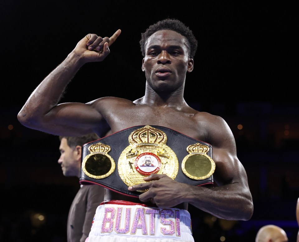 Joshua Buatsi celebrating his WBA Light-Heavyweight World Title Eliminator win.