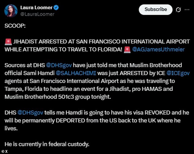 Loomer laid out the saga in a post to X, after which the The Council on American-Islamic Relations, the Department of Homeland Security, the State Department, and ICE all weighed in