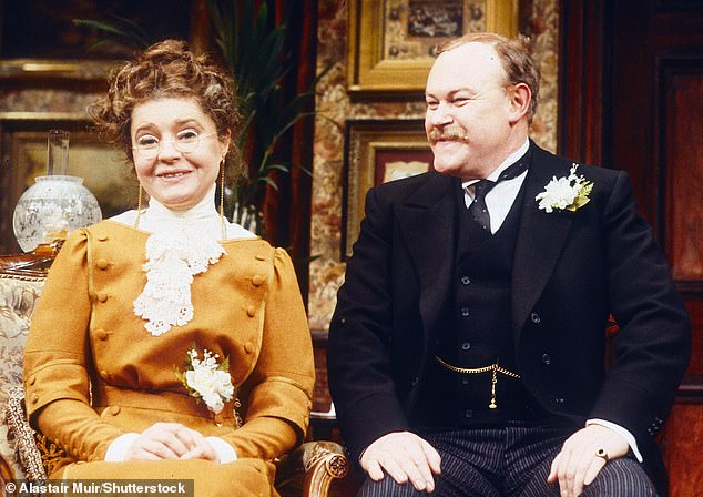 Prunella Scales and Timothy West performing together in the When We Were Married play at the Whitehall Theatre in 1986