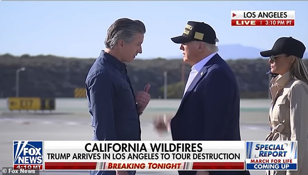 Newsom greets President Donald Trump and the First Lady earlier this year