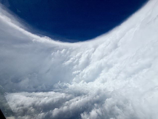 A U.S. Air Force Reserve crew from the 53rd Weather Reconnaissance Squadron, known as the "Hurricane Hunters," flies through Hurricane Melissa on Oct. 27, 2025. The photo, taken by Lt. Col. Mark Withee, a navigator with the 53rd WRS, shows the crew making a pass through the storm to collect vital weather data for the National Hurricane Center. (U.S. Air Force photo by Lt. Col. Mark Withee)