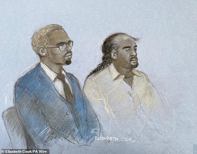 Pictured: A sketch of Brown and Akinlolu at Southwark Crown Court in May