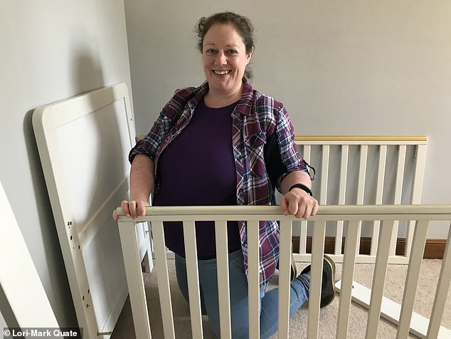 Jacqui (pictured building her baby's crib at home) was given eight times the recommended dose of a drug used to induce labour. The medication has a known link with increased risk of amniotic fluid embolism