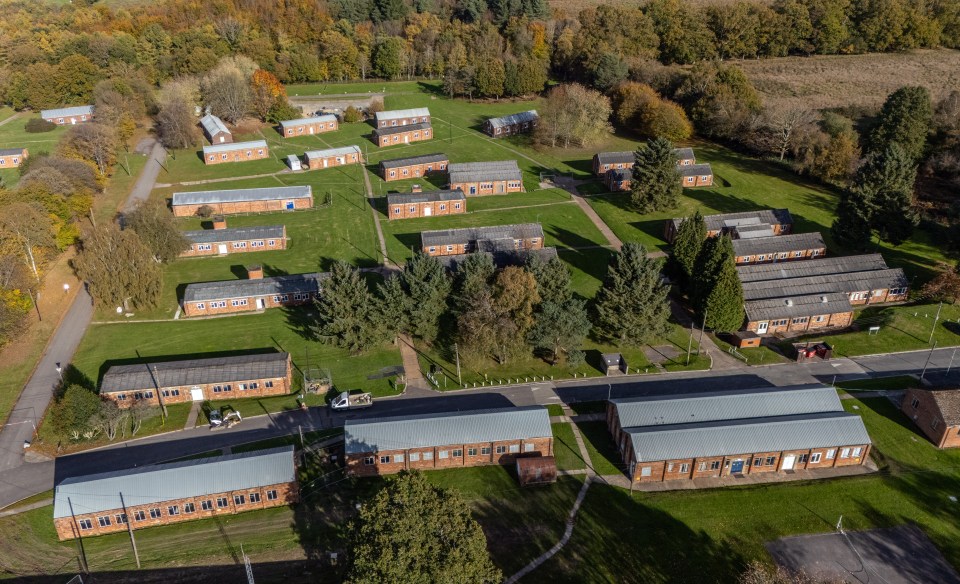 Aerial view of buildings at Crowborough army training camp.