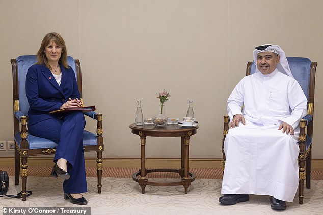 The Chancellor (pictured with HE Ali bin Ahmed Al Kuwait) is now increasingly likely to have to break Labour¿s manifesto pledge not to put up income tax, National Insurance or VAT, experts have said