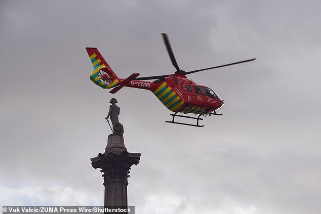 An air ambulance landing in Trafalgar Square after the incident on Tuesday