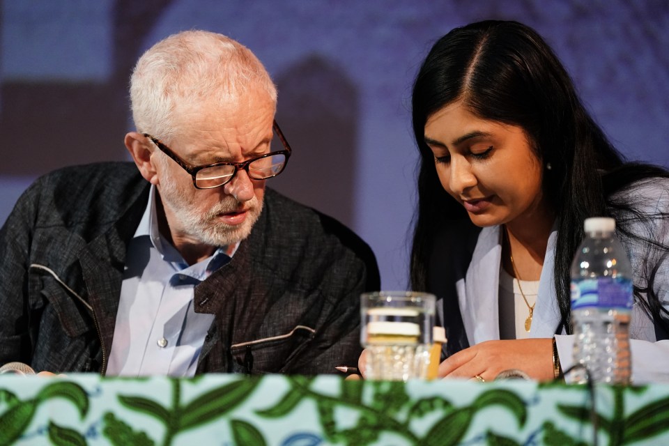 Jeremy Corbyn and Zarah Sultana participating in a discussion at The World Transformed conference.