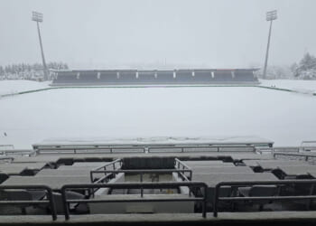 Play-off clash POSTPONED after biggest October snowfall since records began leaves pitch covered