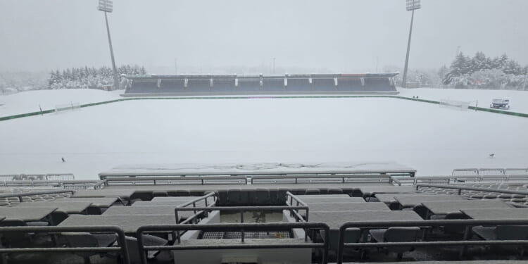 Play-off clash POSTPONED after biggest October snowfall since records began leaves pitch covered