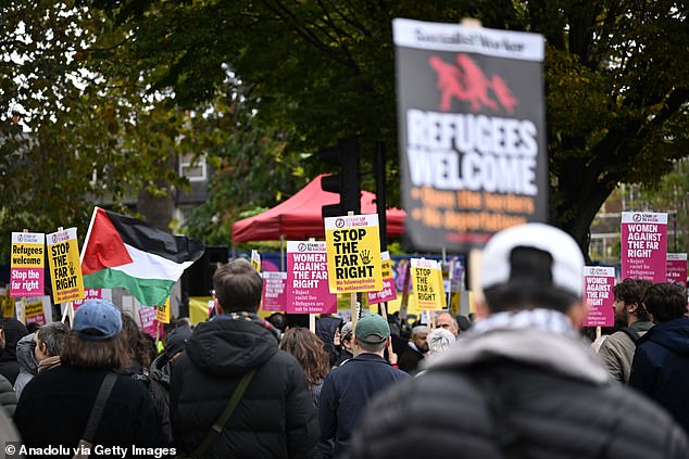Protesters gather in front of Whitechapel station in east London on October 25 2025
