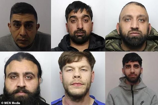 This gang, based in Oldham, Greater Manchester, were linked to almost 100 stolen cars, which were stolen and shipped off to the Middle East, or broken down for parts. Top row, left to right: Asif Matadar, Shewaz Rehman, Imran Taj. Bottom row: Zeeshan Ali, Adam Elwood and Mohammed Irfan