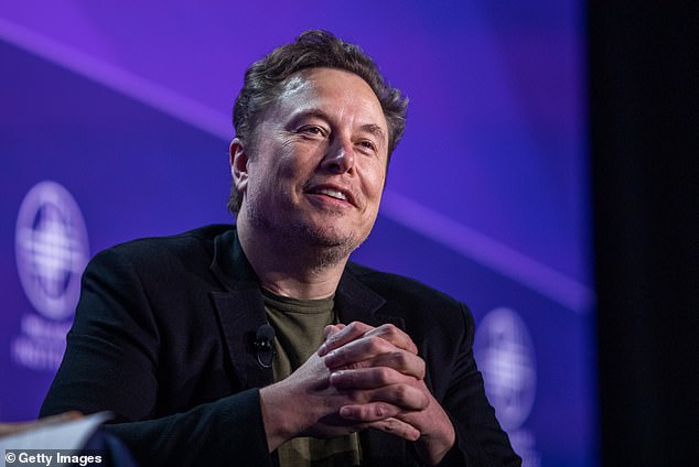 The announcement was made on X on the first birthday of their third child, Arcadia, with Elon cryptically writing, ‘built like juggernaut, with a solid heart of gold, love him so much’ (Elon Musk, pictured)