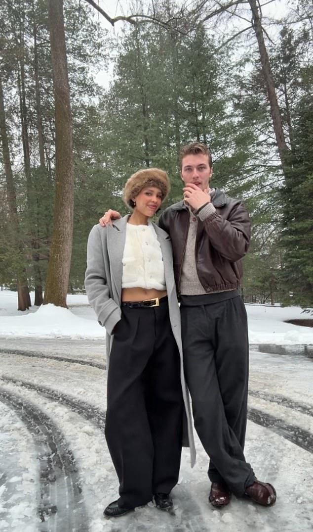 The divisive trad wife and social media influencer, Nara Smith, 24, has become the queen of inventive baby names in recent years after, repeatedly shocking the internet with her bizarre choice of titles (pictured with her husband, Lucky Blue)