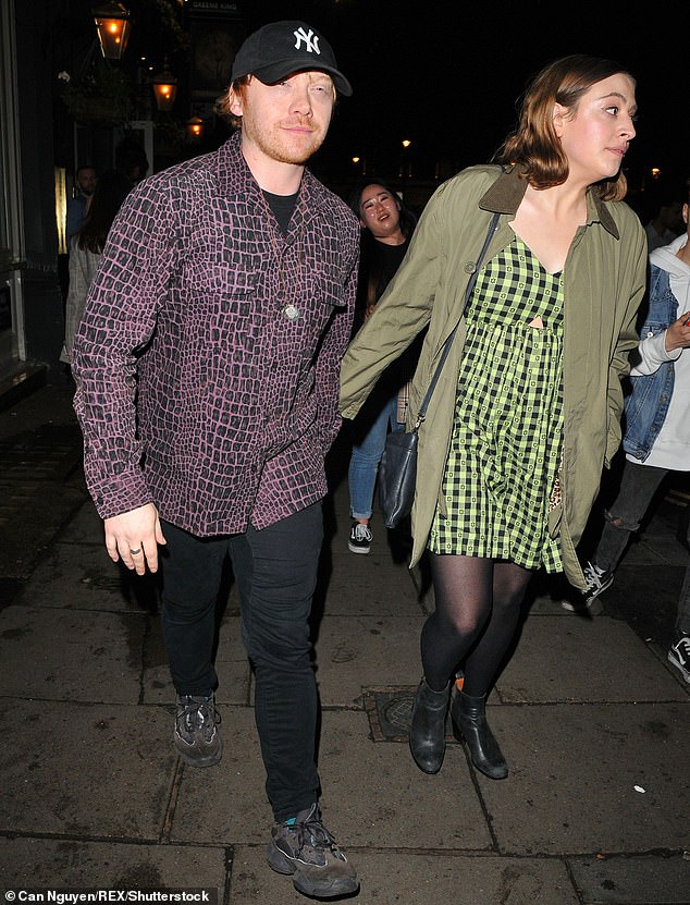 Harry Potter’s Rupert Grint, 36, left, shared a first look at his newborn baby in April earlier this year, introducing Goldie G, the second of his children with fellow actress, Georgia Groome, 33, right